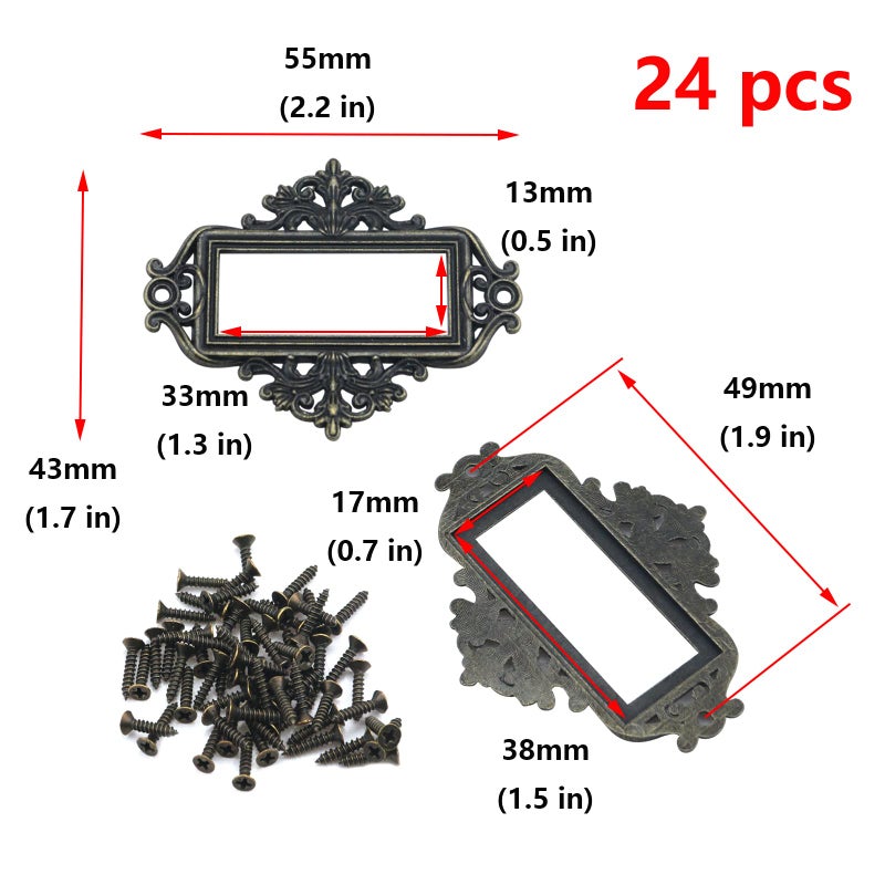 Antrader 24 Pack Vintage Lace-up Office Library File Drawer Tag Business Card Slot Label Holder Metal Frame Antique Bronze - Image 2